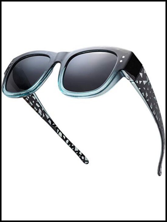 Polarized Wrap Around Shield Sunglasses for Glasses with Leather Eyeglasses Case